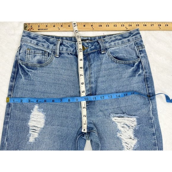 Fashion Nova High Rise Boyfriend Jeans Distressed Frayed Hem Light Wash Size 9 - Picture 7 of 11